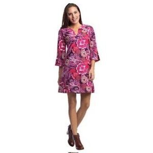 Jude Connally Size XS Lexi Collar Shift Dress Pink Purple Paisley Floral Spring
